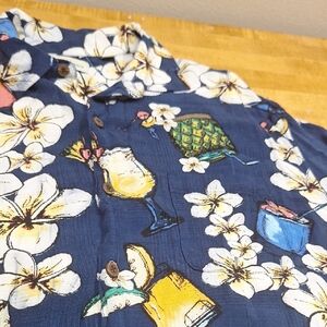 Caribbean Floral‎ Hawaiian Shirt with Tropical Mixed Drink Print Mens XL Blue